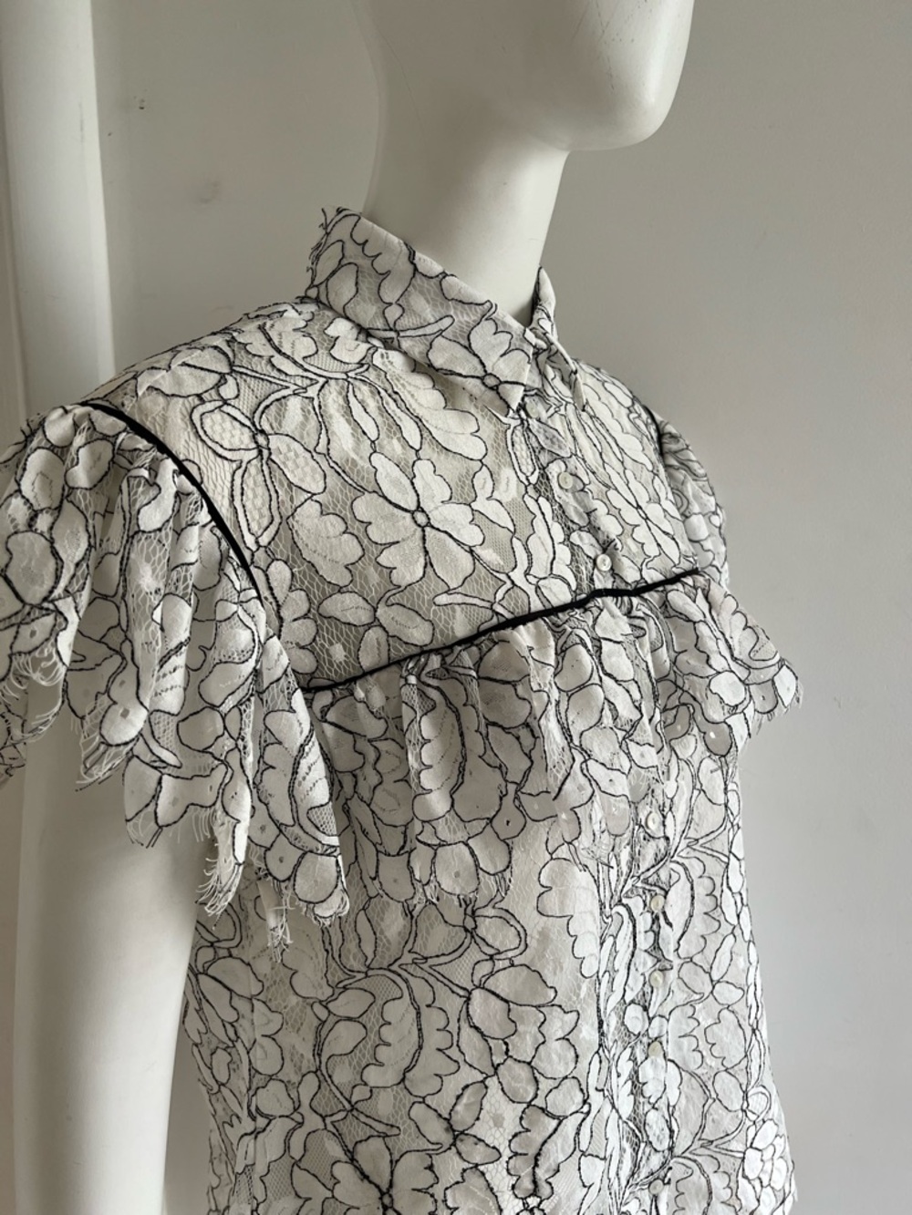 Anne Fontaine Palagio Women’s White Lace Button Down Blouse Shirt Boho 44 US 12 - Picture 5 of 10